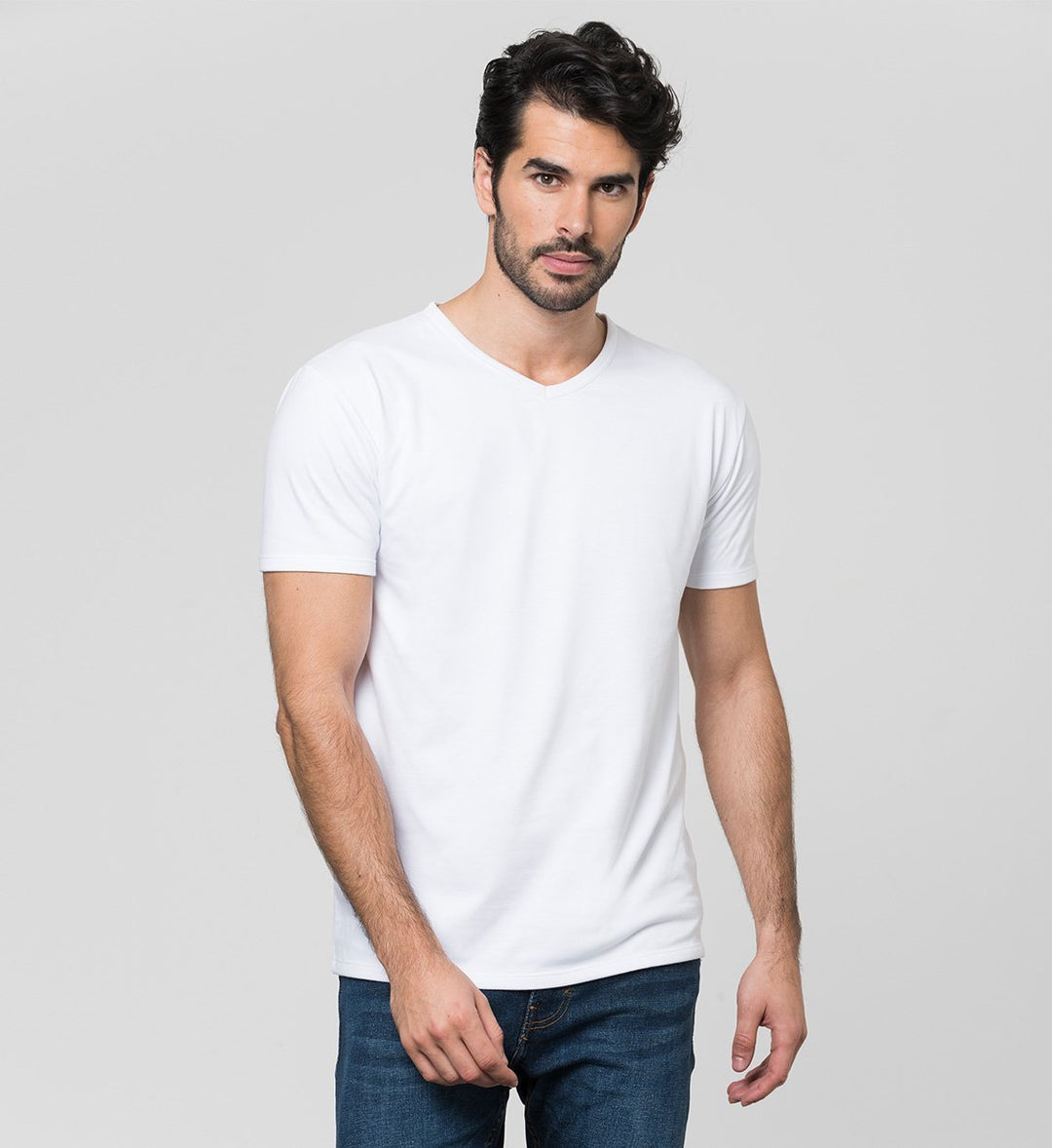 Sweat Proof Undershirt MaxDry V-Neck with Extra Underarm Protection / White
