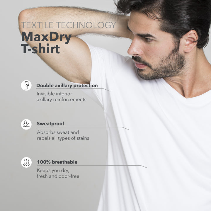 Sweat Proof Undershirt MaxDry V-Neck with Extra Underarm Protection / White