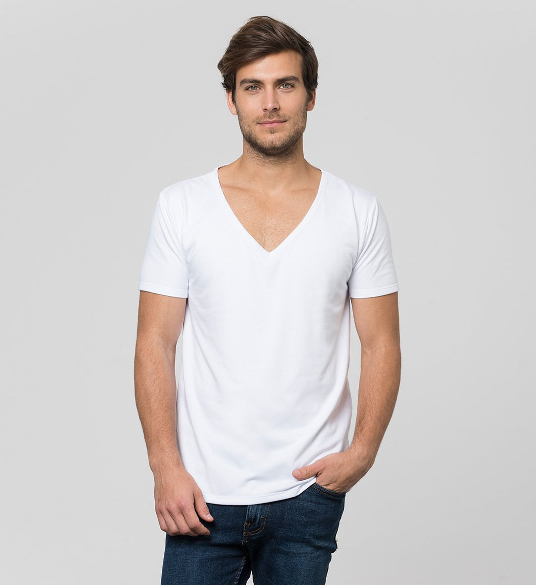Sweat Proof Undershirt Deep V-Neck / White