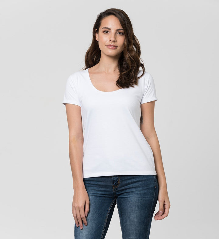 Women's Sweat Proof Undershirt with wide round Neck / White