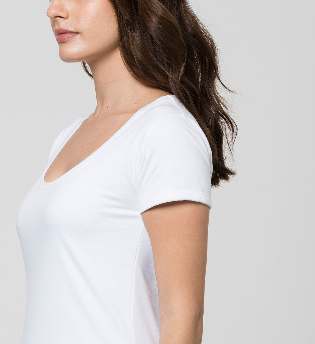 Women's Sweat Proof Undershirt with wide round Neck / White