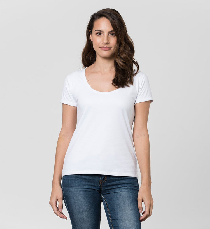 Women's Sweat-Proof MaxDry Undershirt with Wide Round Neck and Extra Underarm Protection / White