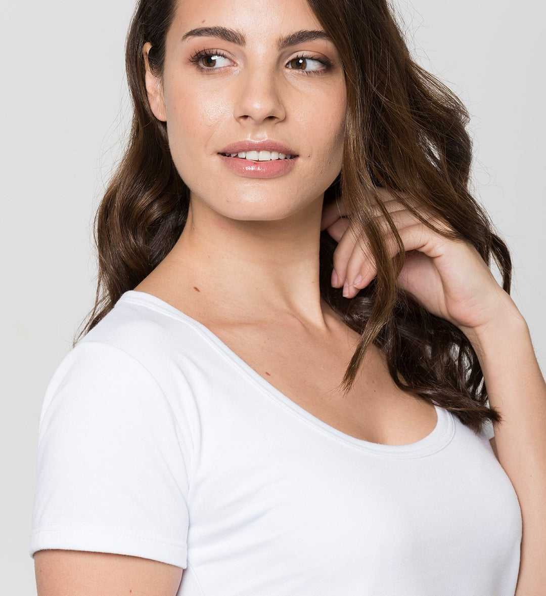Women's Sweat-Proof MaxDry Undershirt with Wide Round Neck and Extra Underarm Protection / White