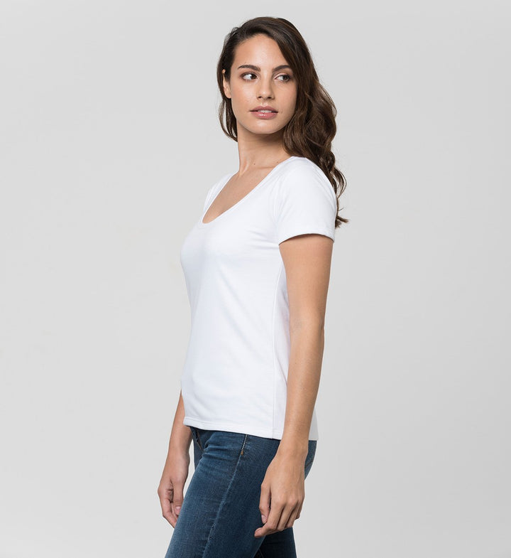 Women's Sweat-Proof MaxDry Undershirt with Wide Round Neck and Extra Underarm Protection / White